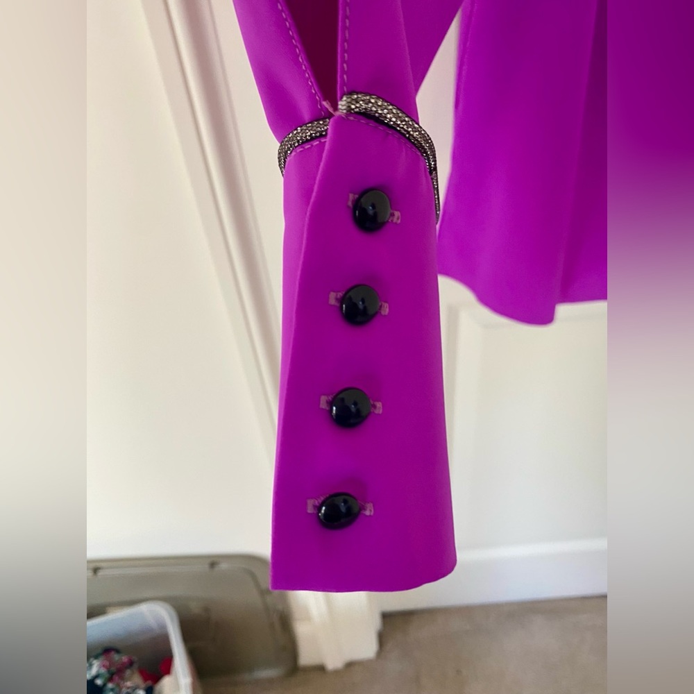 Spell By Access Fashion Purple Blouse with peek-a-boo Sleeves, Silver Trim Sz L - Picture 5 of 14